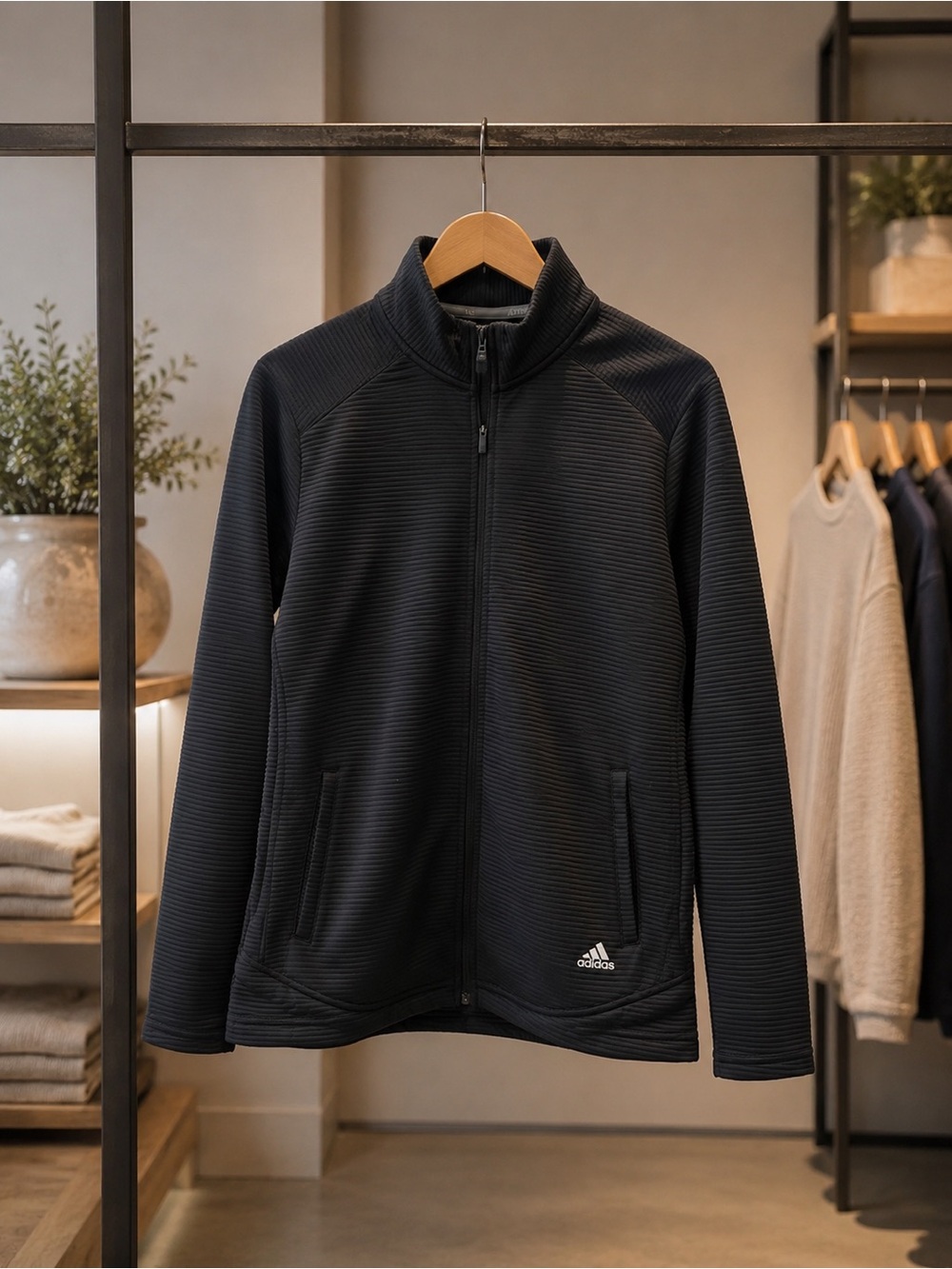 adidas Black Ribbed Full-Zip Utility Jacket